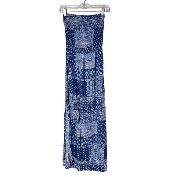 Hollister Strapless Bandana Maxi Dress Smocked Patchwork Side Slits M - Picture 1 of 7